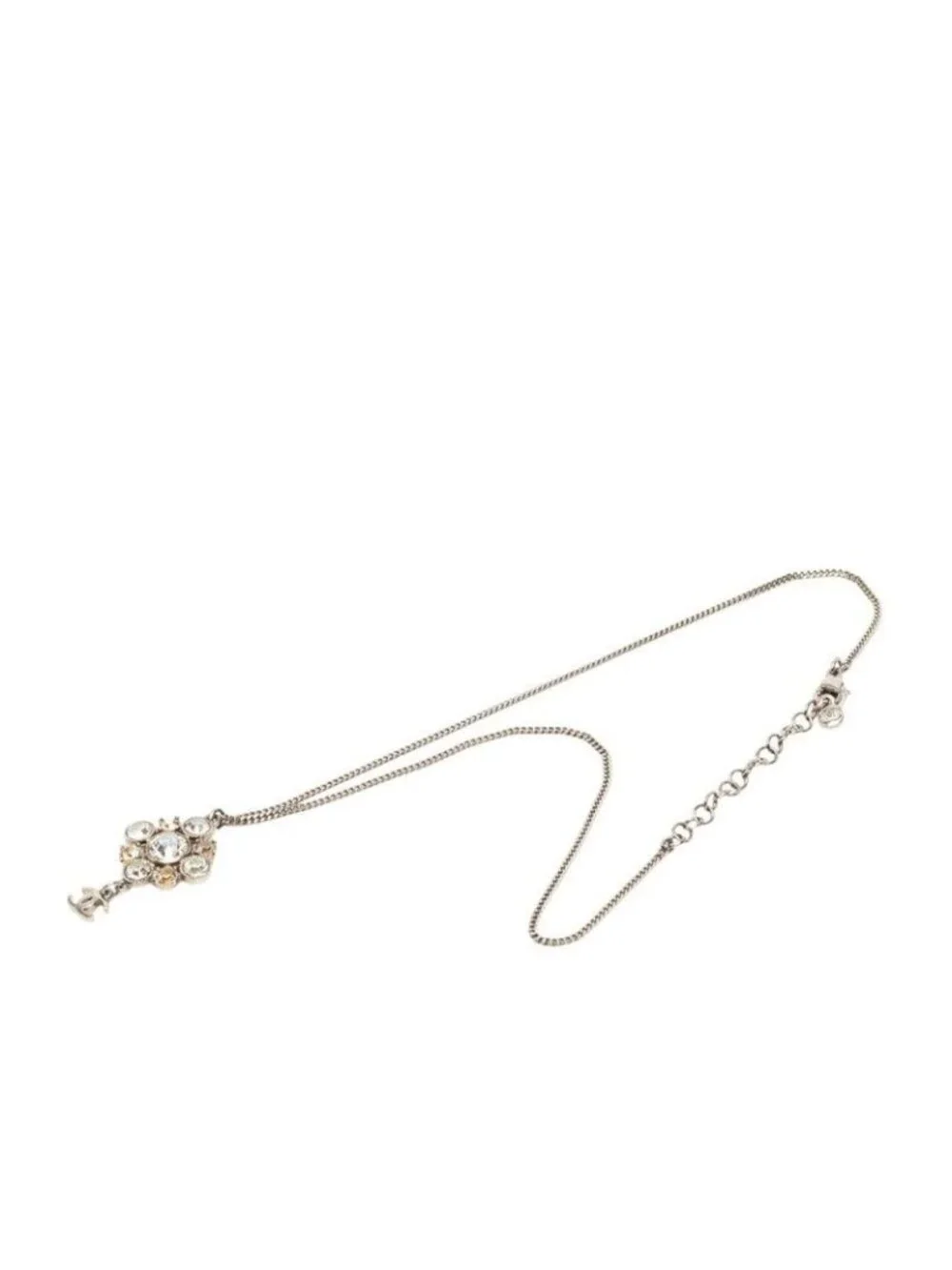 Chanel CC Logo Flower Motif Pendant Silver Rhinestone Metal